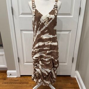 Wearables Brown and White Tie-Dye Midi Dress